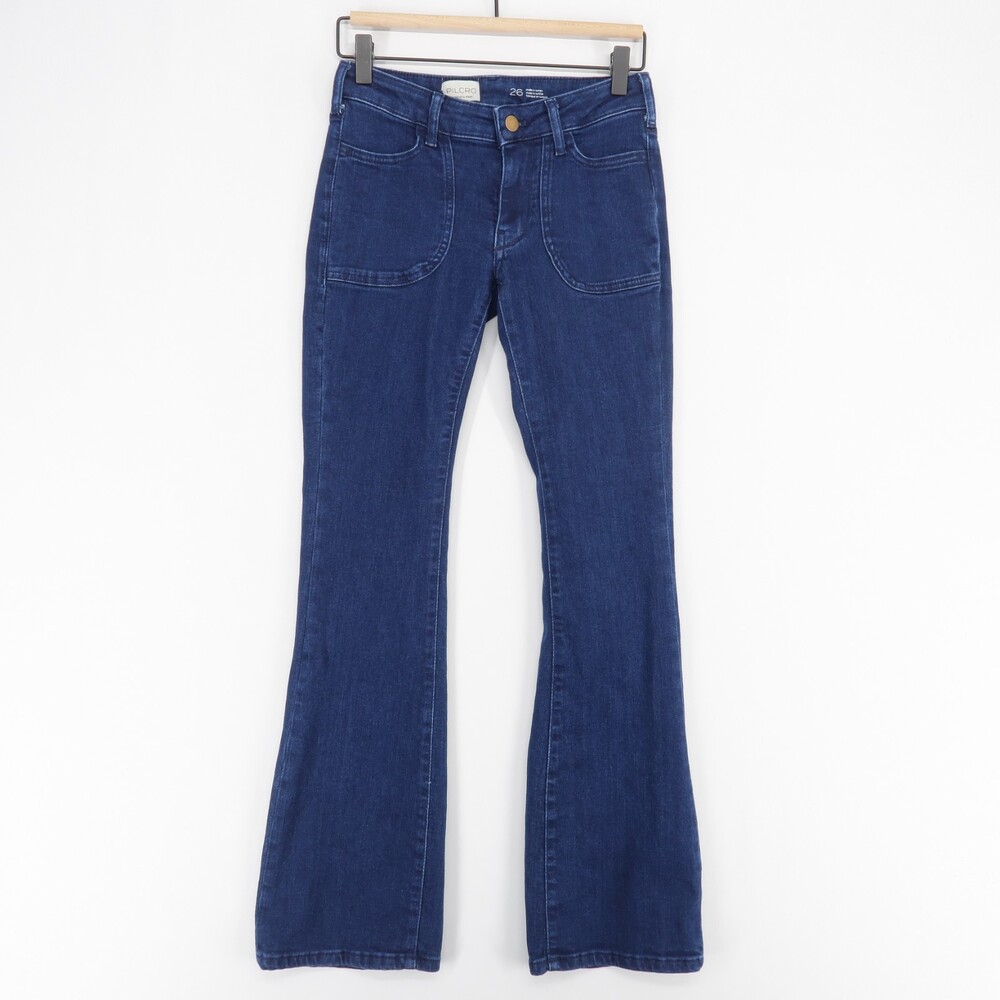 Pilcro The Icon Jeans Womens 26 Blue Low Rise Flare Patch Pockets Dark Wash